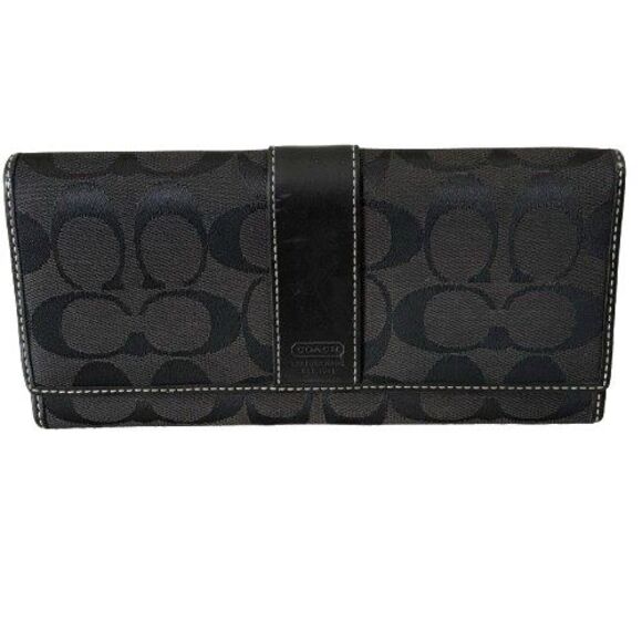 Coach Black Signature C Wallet Canvas & Leather Trim Stripe Long Credit Card - Picture 2 of 16
